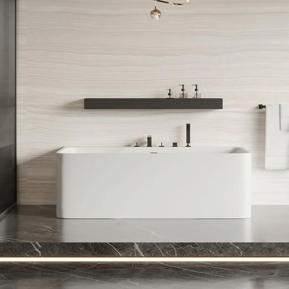 Bañera rectangular con acabado antiguo, bañera moderna de espaldas la pared Blanco Clearhalo