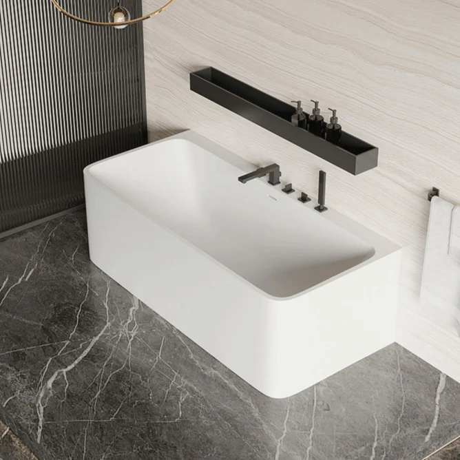 Bañera rectangular con acabado antiguo, bañera moderna de espaldas la pared Blanco Clearhalo