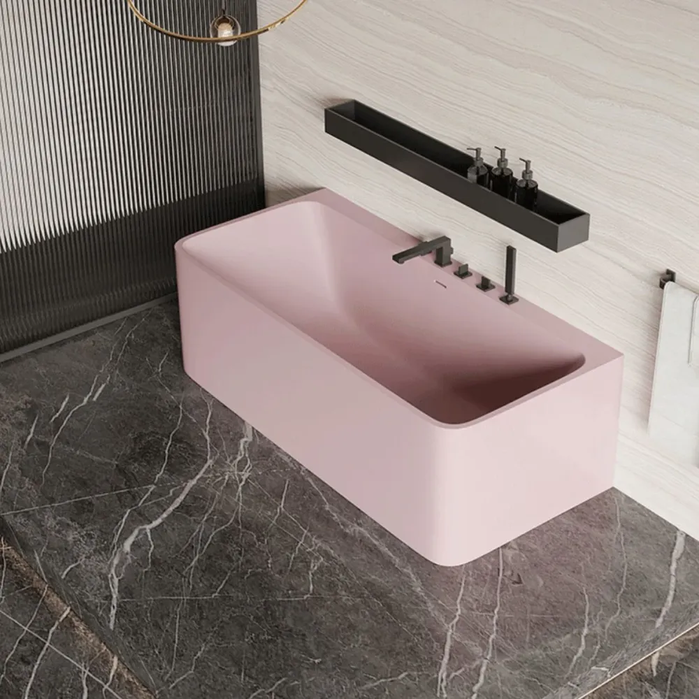 Bañera rectangular con acabado antiguo, bañera moderna de espaldas la pared Blanco Clearhalo