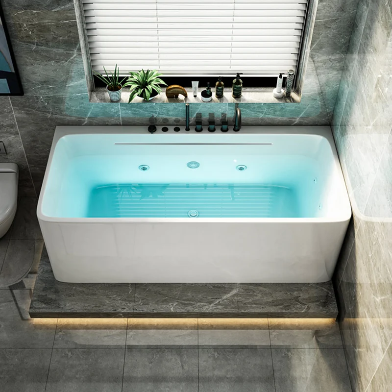 Bañera rectangular moderna con alcoba, bañera acrílica para el hogar Blanco Clearhalo