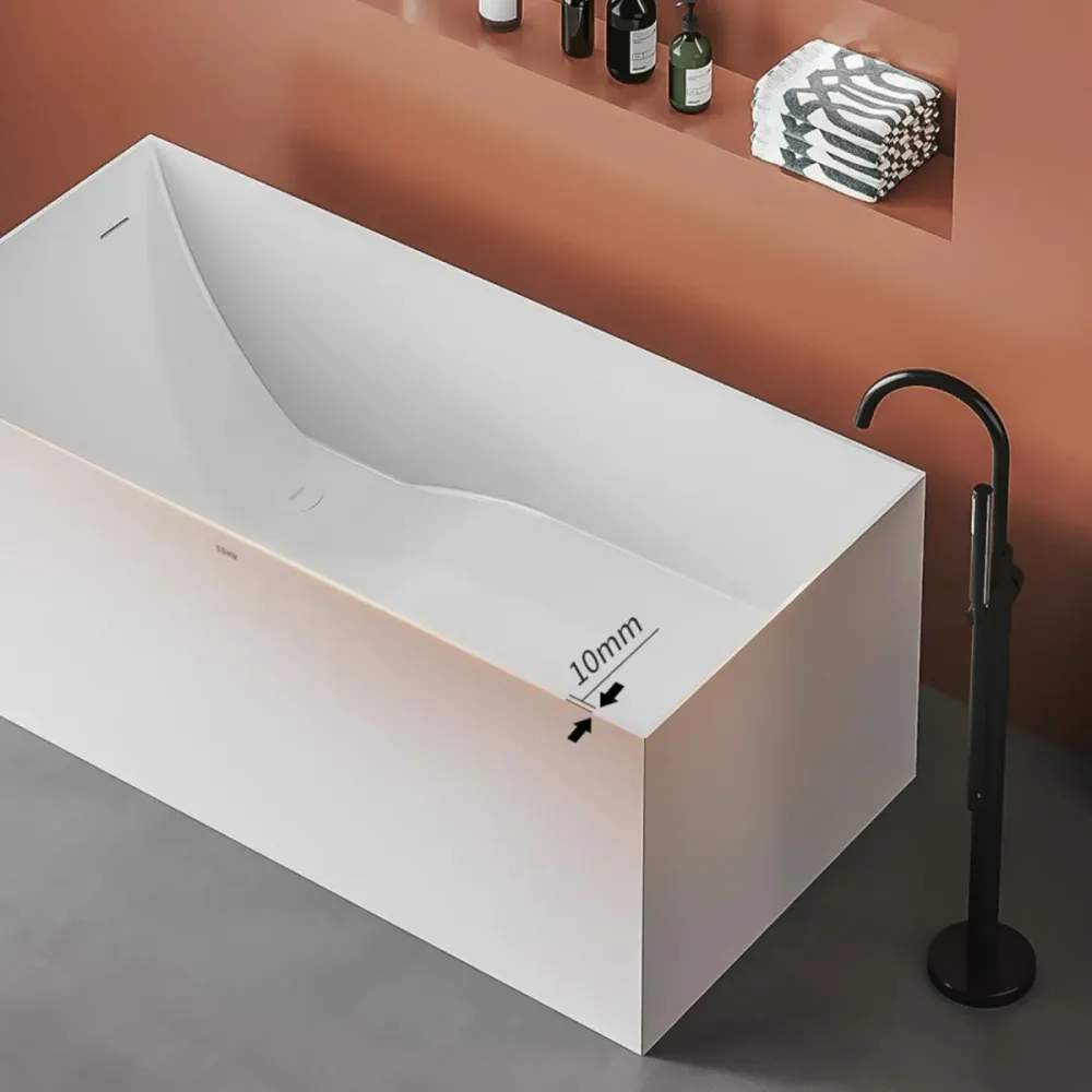 Bañera rectangular de piedra moderna con acabado antiguo y fondo plano Clearhalo