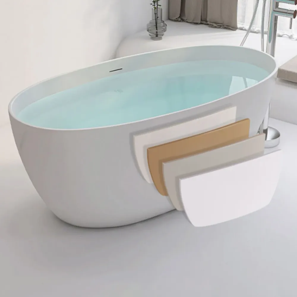Baño independiente con acabado antiguo que remoja la bañera ovalada moderna Blanco Clearhalo