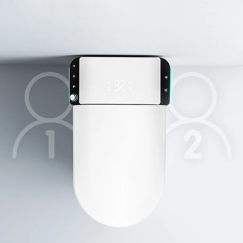 Bidé de pie blanco moderno con secador de aire caliente y control remoto Clearhalo