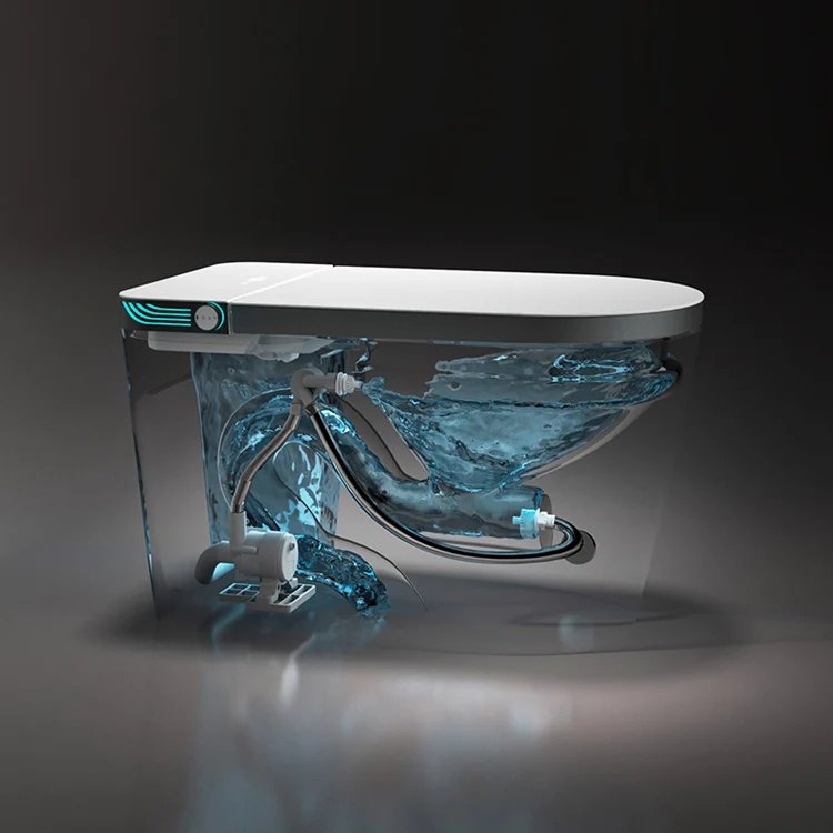 Bidé de suelo alargado con asiento de inodoro electrónico con asiento calefactable Clearhalo