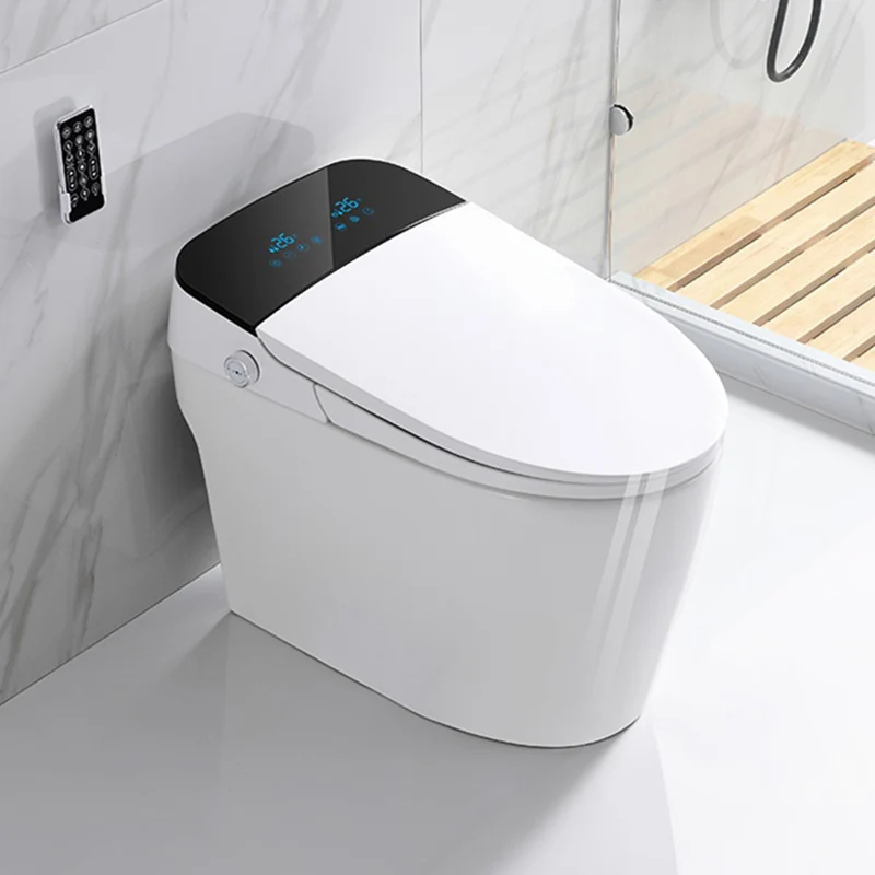 Bidé de suelo antimicrobiano alargado en blanco con asiento calefactable Clearhalo