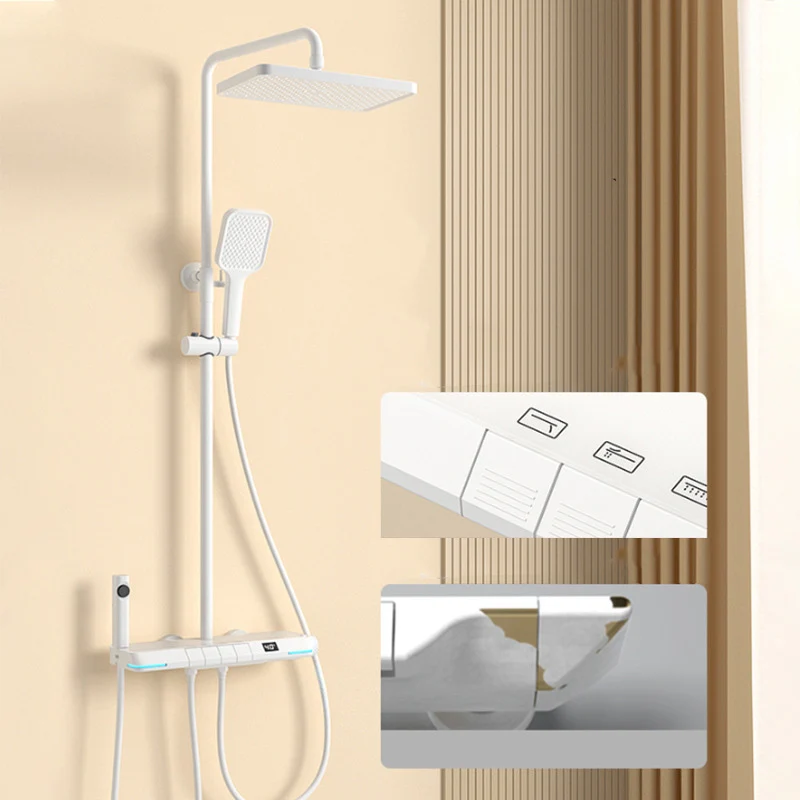 Combinación de ducha de pared de estilo moderno con sistema de ducha termostático Blanco Clearhalo