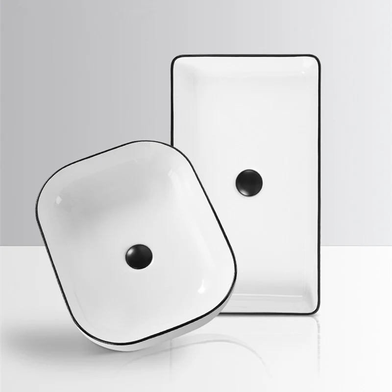 Fregadero de baño contemporáneo con recipiente rectangular de porcelana con desagüe emergente Clearhalo