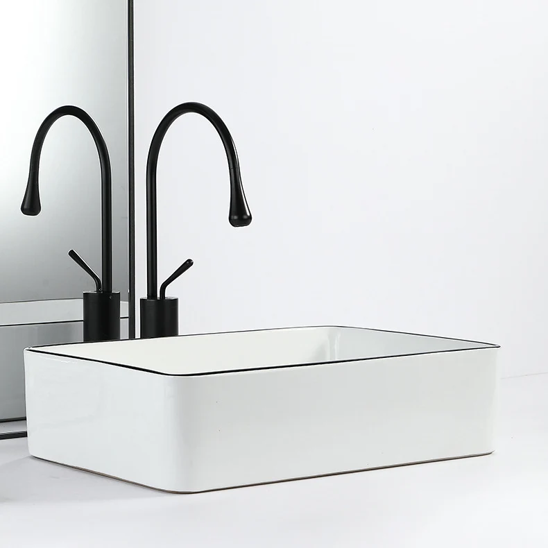 Fregadero de baño contemporáneo con recipiente rectangular de porcelana con desagüe emergente Clearhalo