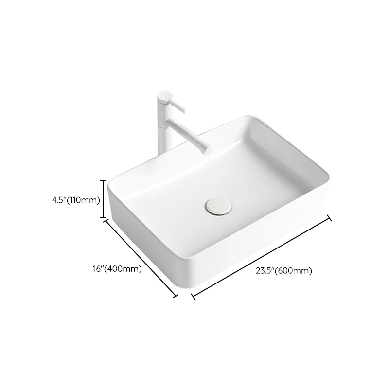 Fregadero de baño moderno, lavabo de porcelana rectangular con desagüe emergente Clearhalo