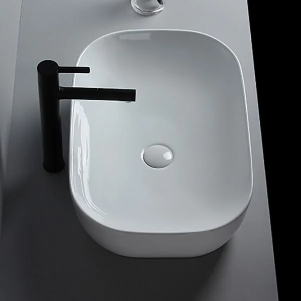 Fregadero de baño moderno, lavabo rectangular de porcelana de color sólido con desagüe emergente Clearhalo