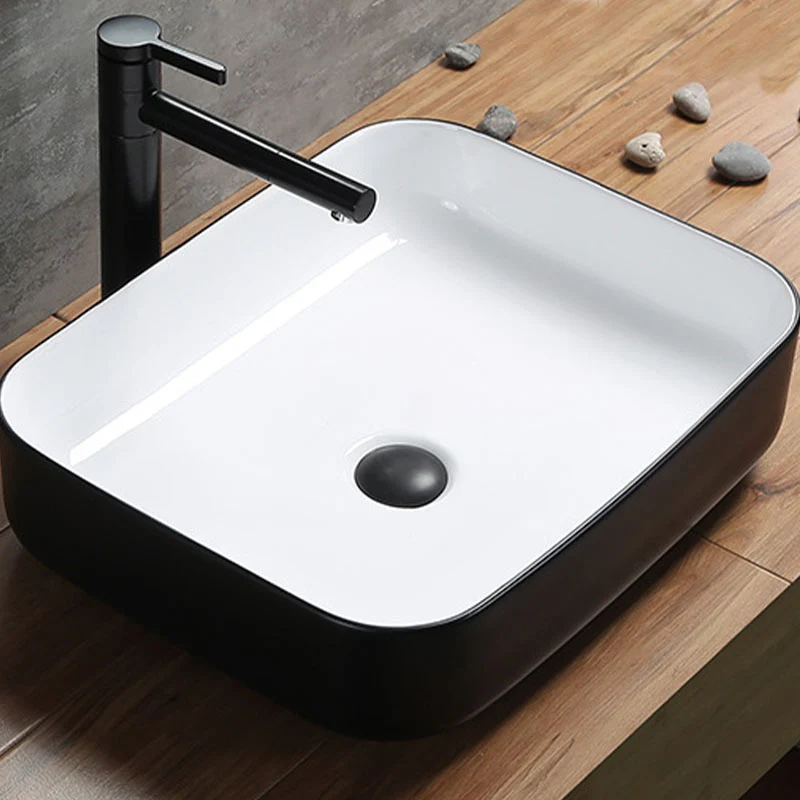 Fregadero de baño moderno, lavabo rectangular de porcelana con desagüe emergente Clearhalo