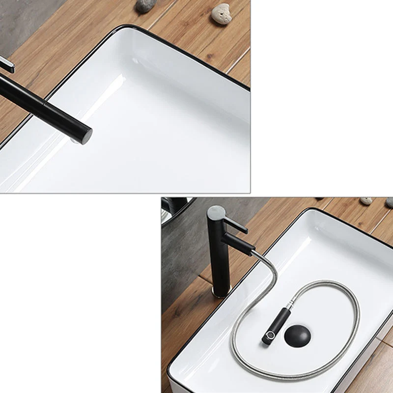 Fregadero de baño moderno, lavabo rectangular de porcelana con desagüe emergente Clearhalo