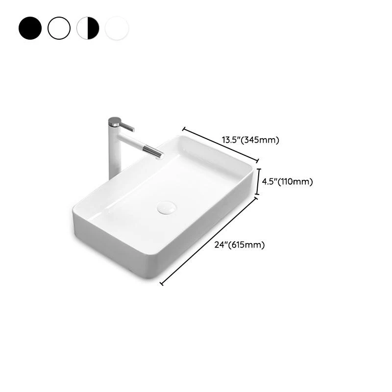 Fregadero de baño moderno, lavabo rectangular de porcelana con desagüe emergente Clearhalo