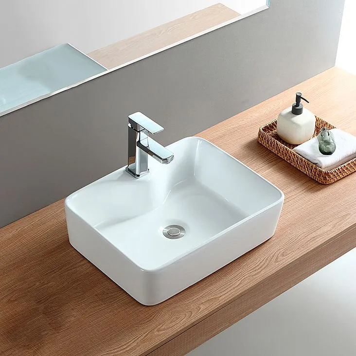 Fregadero de baño moderno, recipiente rectangular de porcelana con desagüe emergente Clearhalo