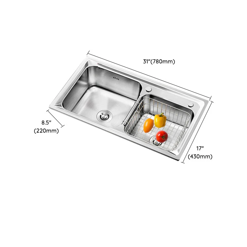 Fregadero de cocina de acero inoxidable, fregadero rectangular de doble lavabo con conjunto de drenaje Clearhalo
