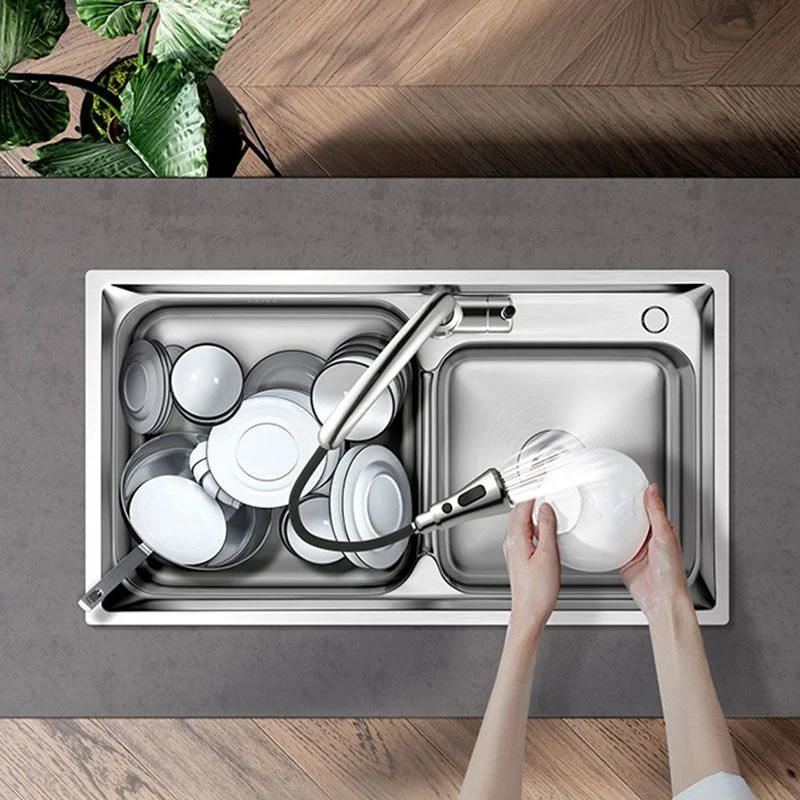 Fregadero de cocina de acero inoxidable, fregadero rectangular de doble lavabo con conjunto de drenaje Clearhalo