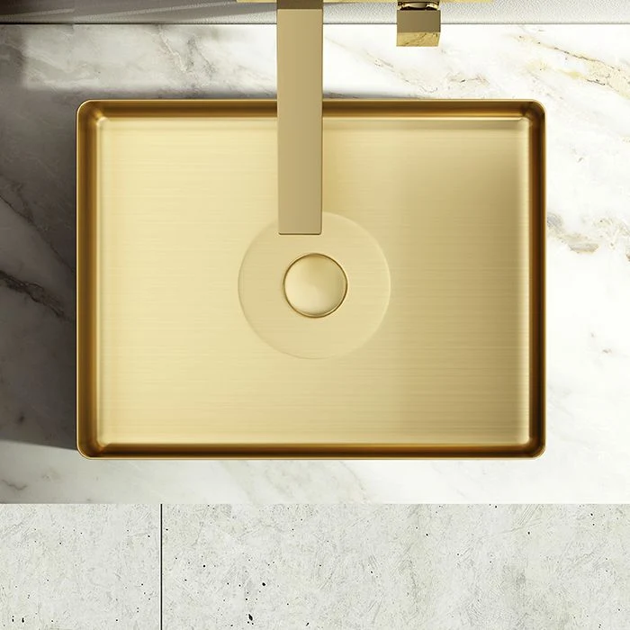 Fregadero de recipiente moderno rectangular de metal con fregadero de baño de recipiente de drenaje emergente Clearhalo