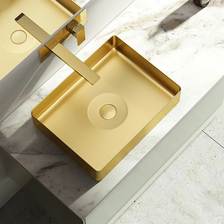 Fregadero de recipiente moderno rectangular de metal con fregadero de baño de recipiente de drenaje emergente Clearhalo