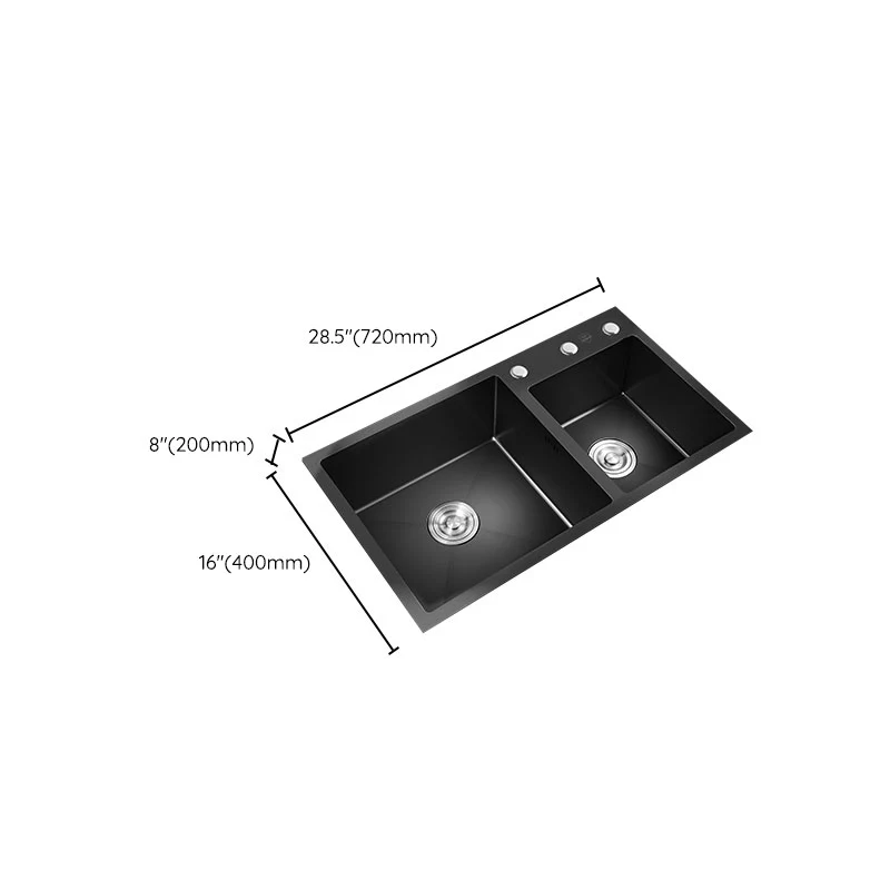 Fregadero rectangular de acero inoxidable en fregadero de cocina empotrable de doble cubeta negro Clearhalo