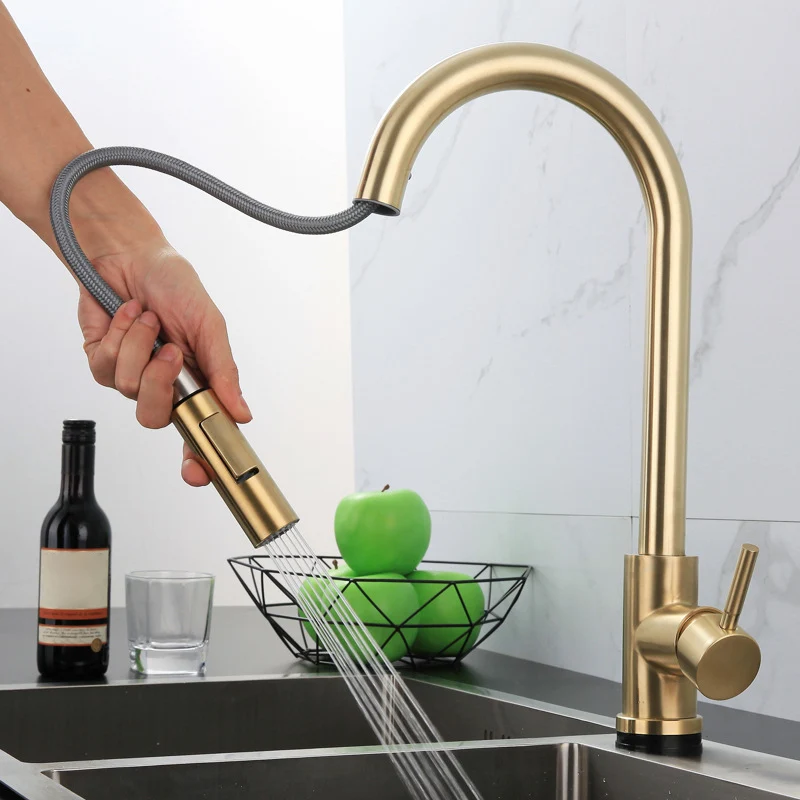 Grifo de cocina tradicional abatible, grifo monomando con rociador extraíble Clearhalo