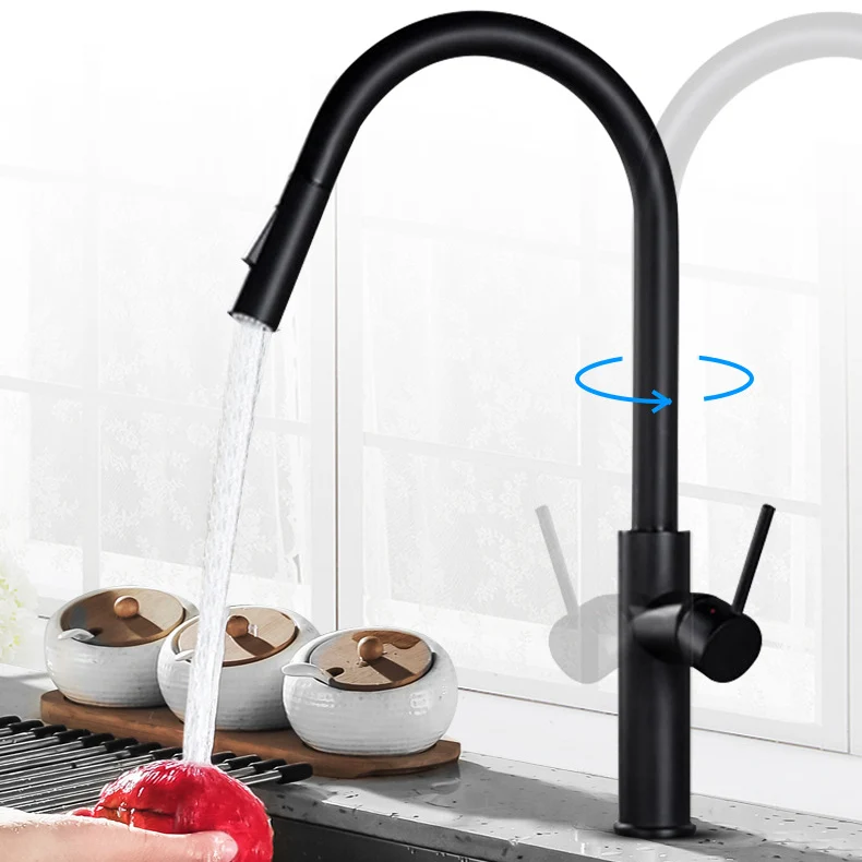 Grifo de cuello de cisne de estilo moderno, grifo monomando de cobre para cocina Clearhalo