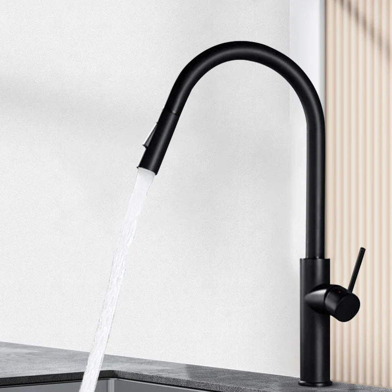 Grifo de cuello de cisne de estilo moderno, grifo monomando de cobre para cocina Clearhalo