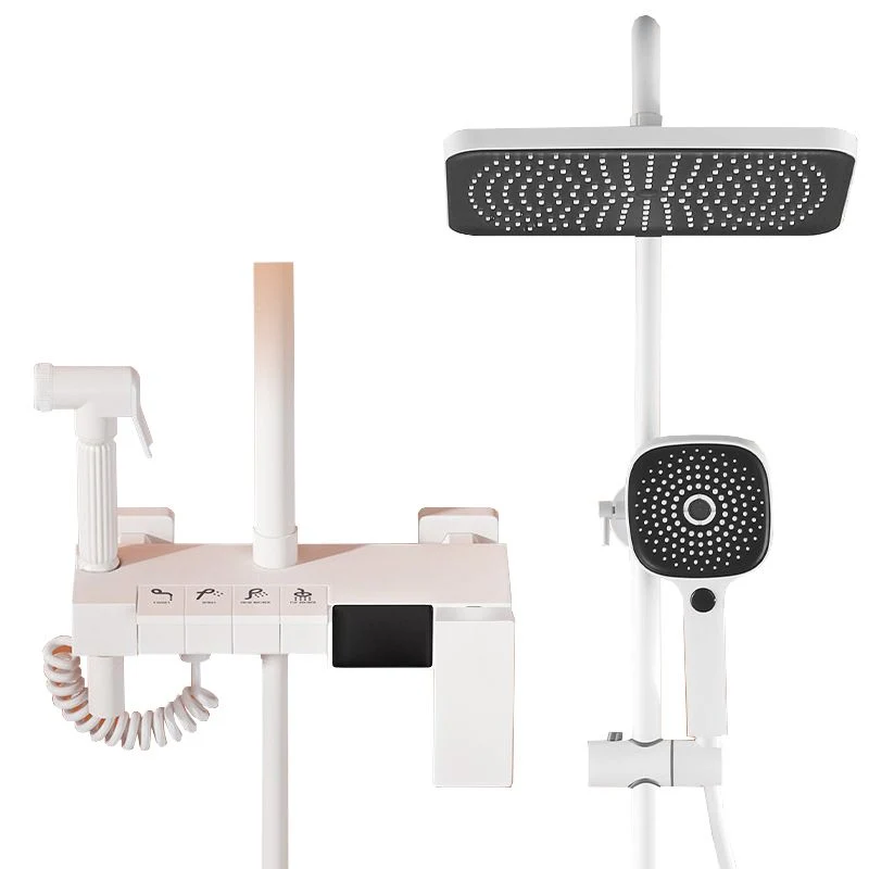 Grifo de ducha con brazo de ducha montado en la pared, sistema de ducha de metal blanco, flujo de agua ajustable Clearhalo