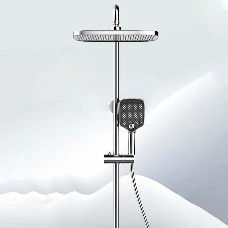 Grifo de ducha moderno, cabezal de ducha ajustable de latón, sistema de ducha con Control de temperatura Blanco Clearhalo