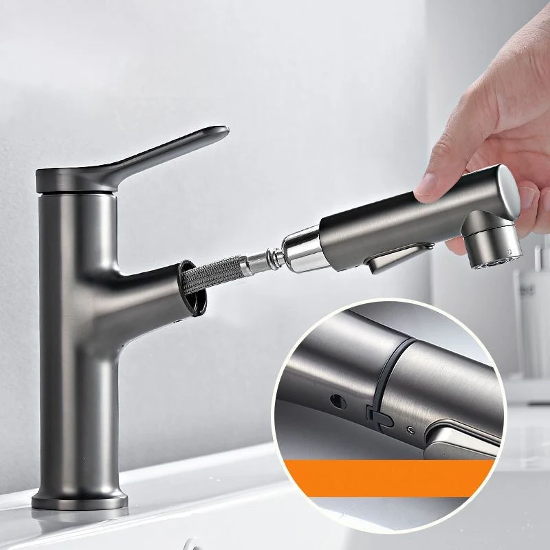 Grifo de lavabo de baño simple extraíble Grifo monomando de 1 orificio Negro Clearhalo