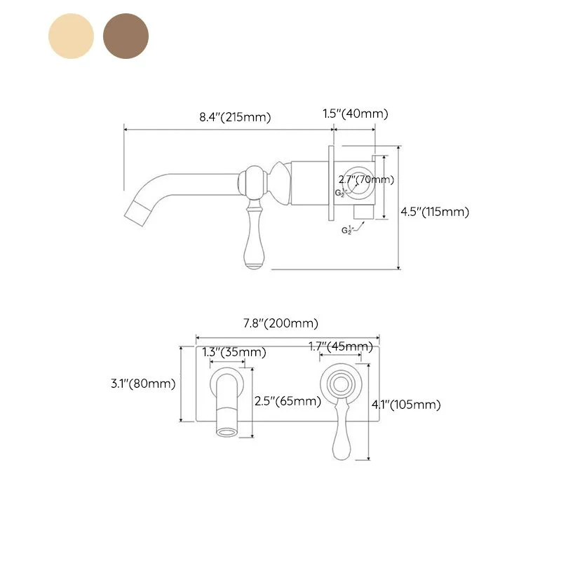 Grifo de pared estilo Glam con 3 orificios y 2 manijas cruzadas Bronce Clearhalo