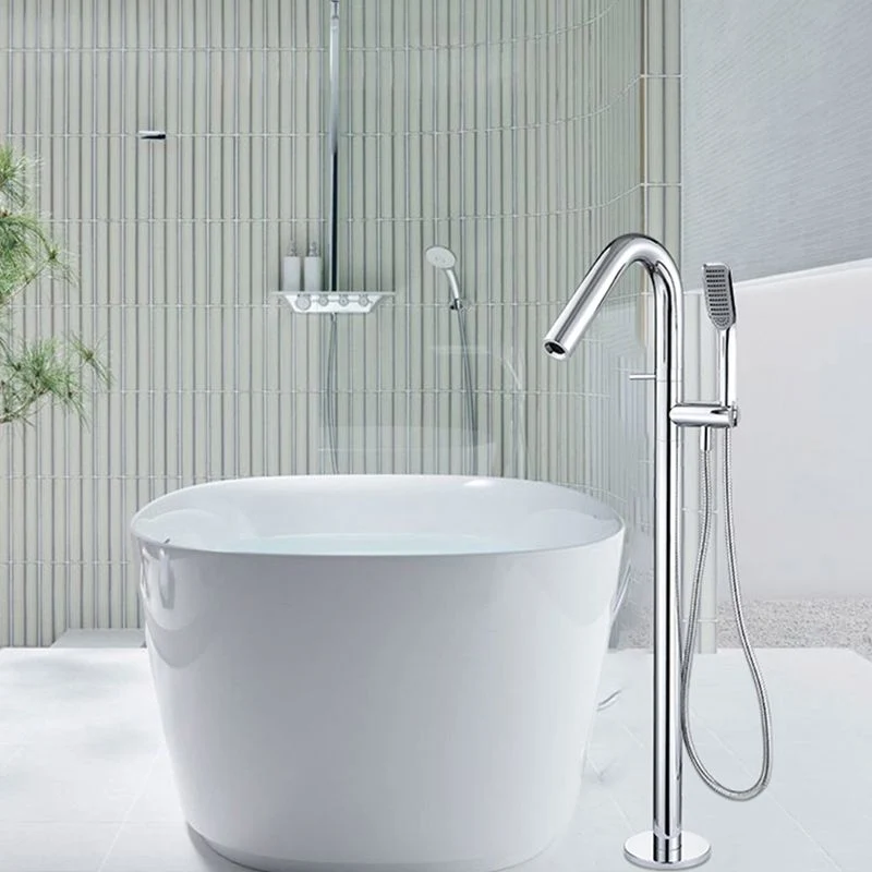 Grifo de pie para baño, cabezal de ducha de mano, grifo para bañera Plata Clearhalo