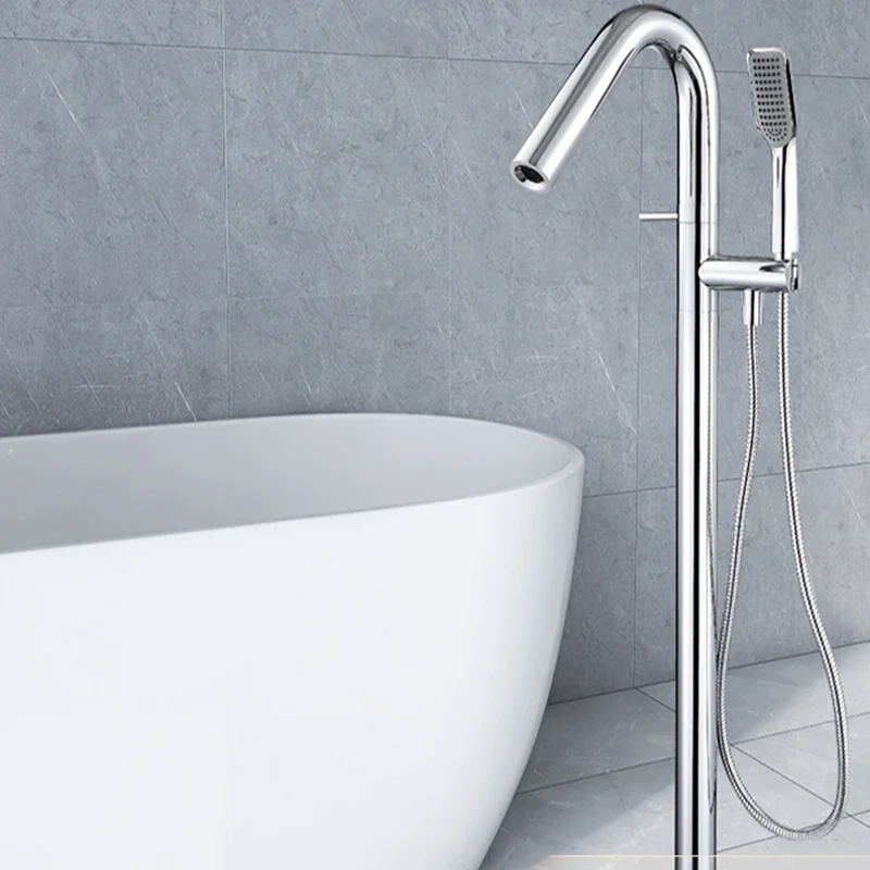 Grifo de pie para baño, cabezal de ducha de mano, grifo para bañera Plata Clearhalo