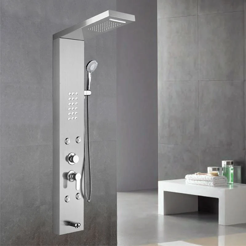 Juego de ducha de pared con mango de palanca cuadrado, juego de ducha de acero inoxidable con ducha de mano Cromo Clearhalo