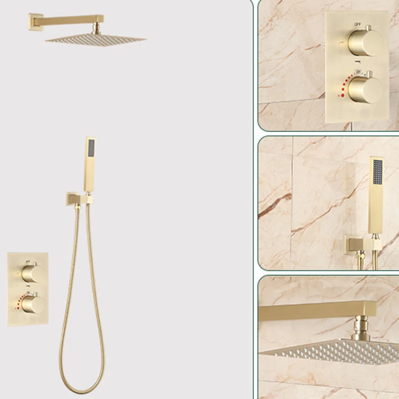 Juego de ducha totalmente de cobre en la pared Ducha presurizada con temperatura constante oculta Gris Clearhalo