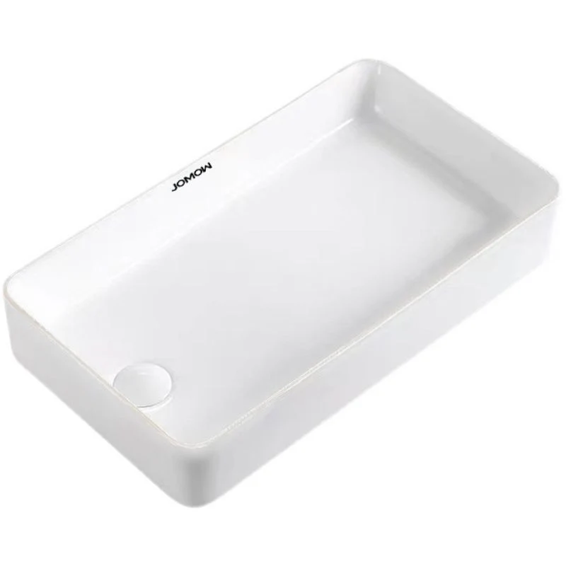 Lavabo de baño blanco, grifo de porcelana rectangular, lavabo de baño con rebosadero Clearhalo