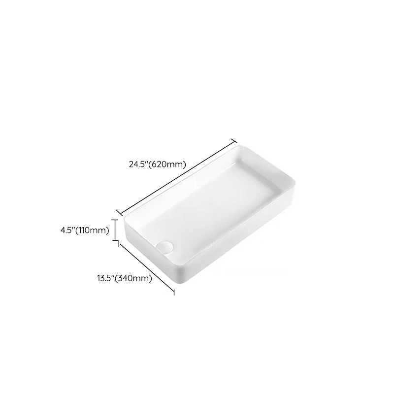 Lavabo de baño blanco, grifo de porcelana rectangular, lavabo de baño con rebosadero Clearhalo