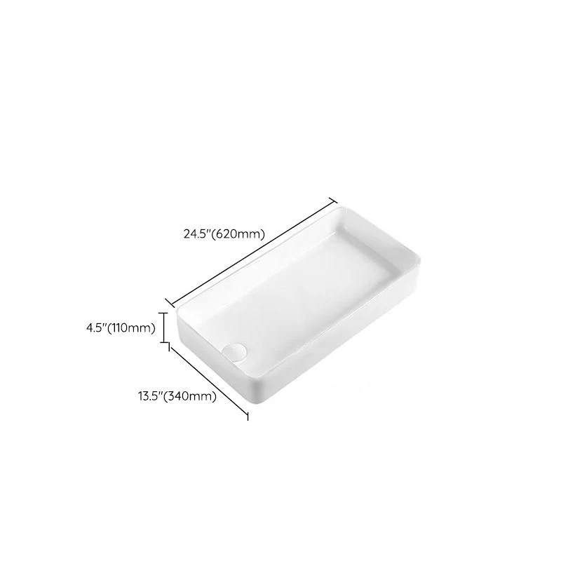 Lavabo de baño blanco, grifo de porcelana rectangular, lavabo de baño con rebosadero Clearhalo