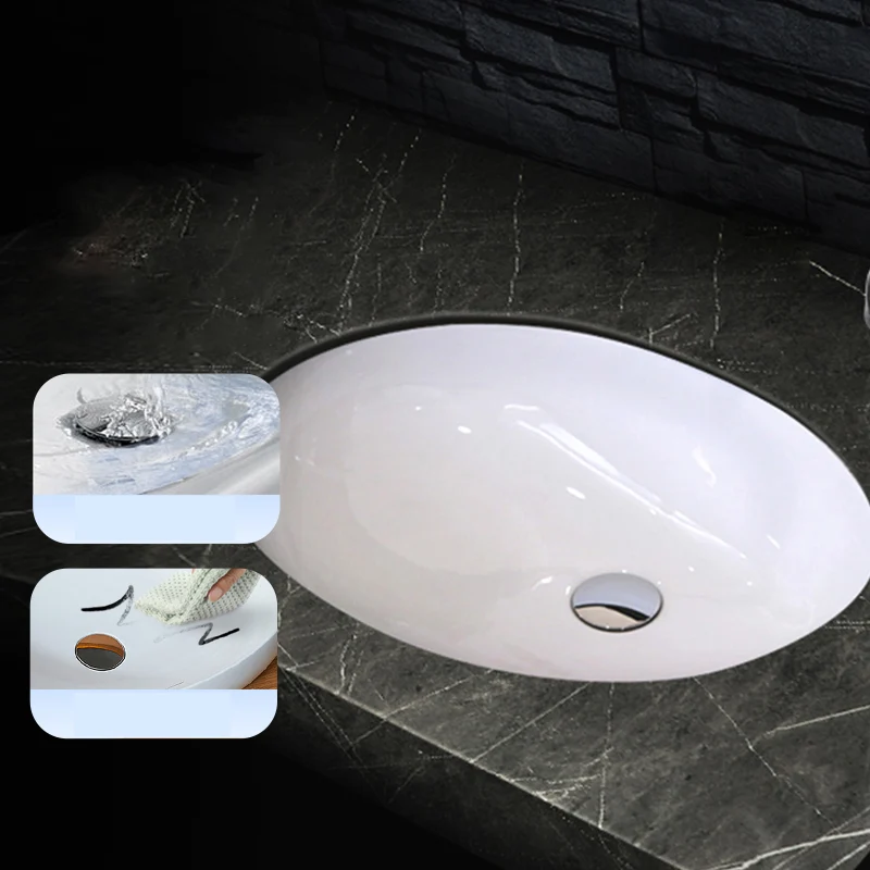 Lavabo de baño de estilo moderno Lavabo de baño de cerámica de forma ovalada en blanco Clearhalo