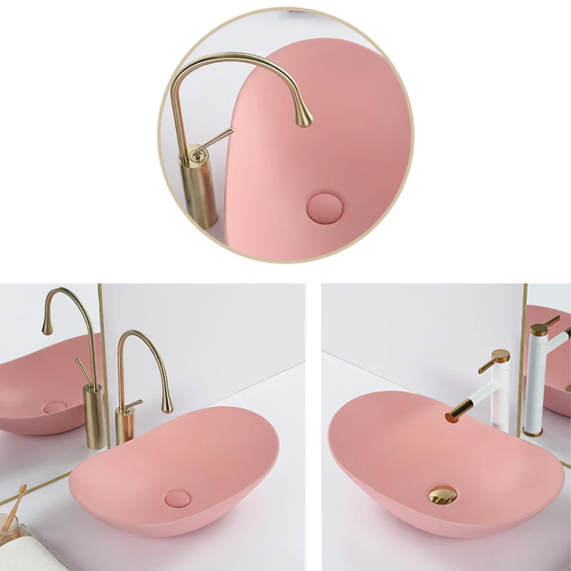Lavabo de baño moderno ovalado de porcelana con lavabo y grifo lavabo de lavabo Clearhalo