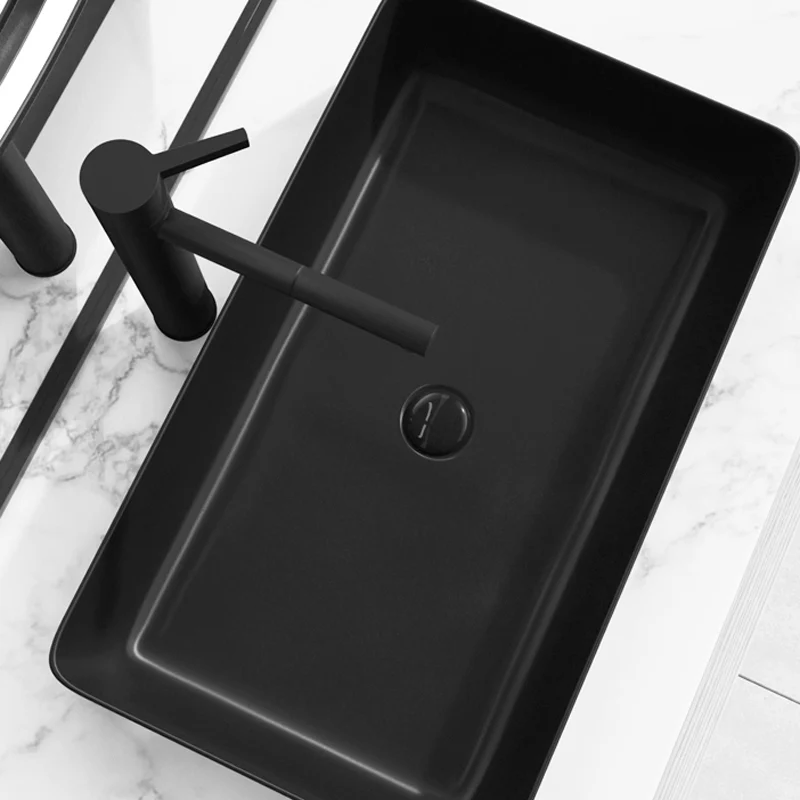 Lavabo de baño moderno rectangular de porcelana con conjunto de drenaje y fregadero de recipiente para grifo Clearhalo
