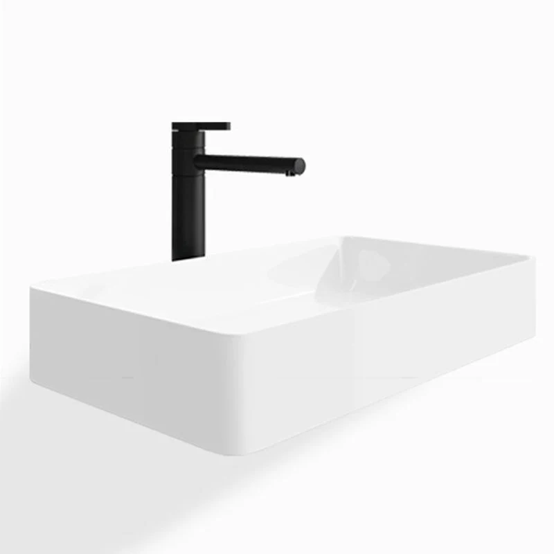 Lavabo de baño moderno rectangular de porcelana con conjunto de drenaje y fregadero de recipiente para grifo Clearhalo