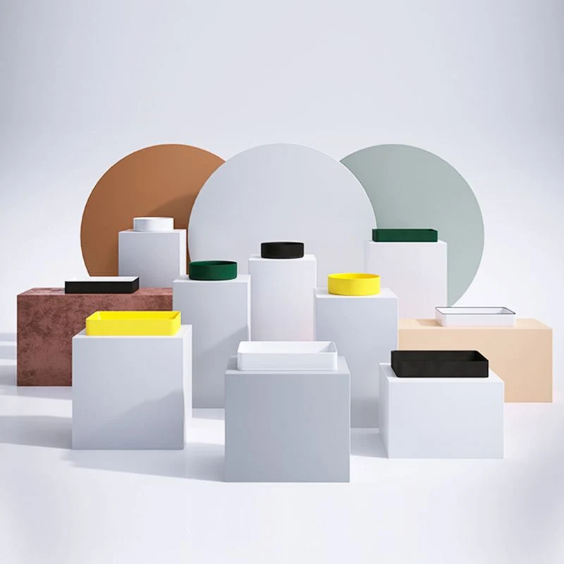 Lavabo de baño moderno rectangular de porcelana con conjunto de drenaje y fregadero de recipiente para grifo Clearhalo