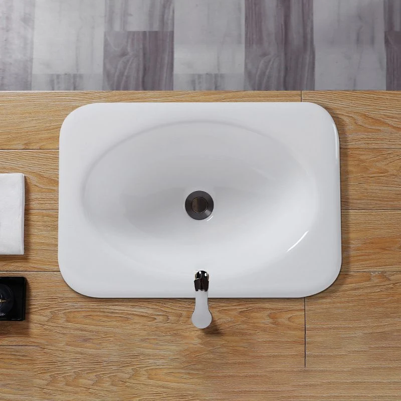 Lavabo de baño rectangular blanco con lavabo empotrado de porcelana con rebosadero Clearhalo