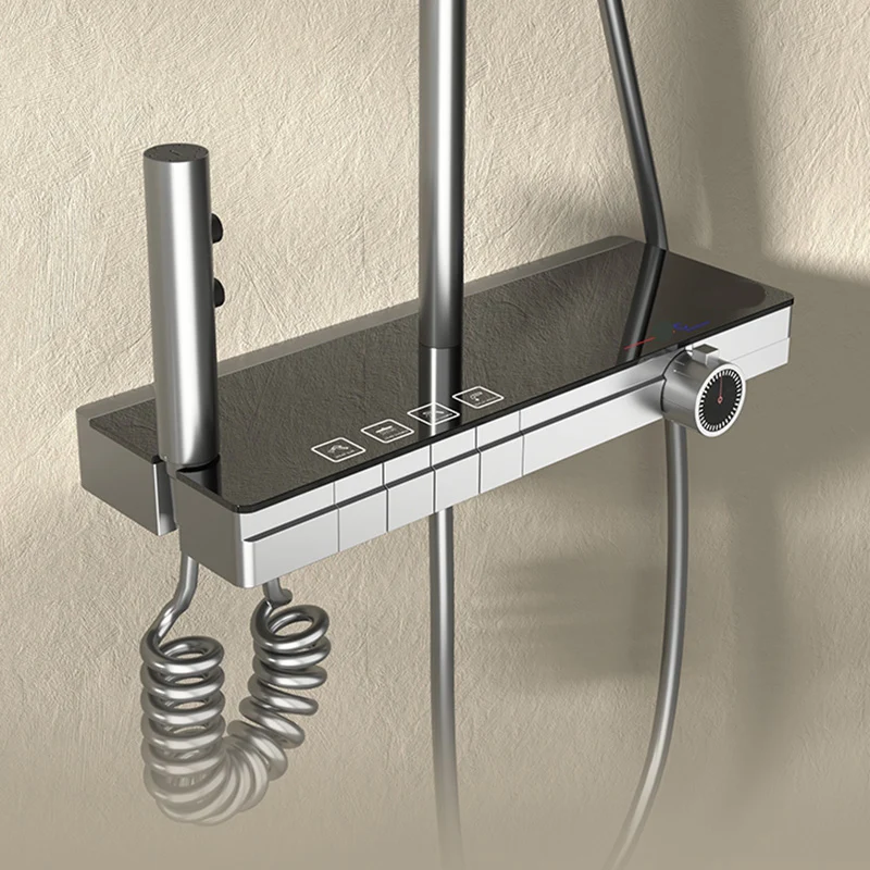 Sistema de ducha de estilo moderno Sistema de ducha rectangular de cobre resistente al punto Gris Clearhalo