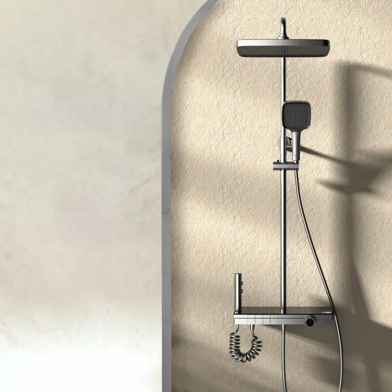 Sistema de ducha de estilo moderno Sistema de ducha rectangular de cobre resistente al punto Gris Clearhalo