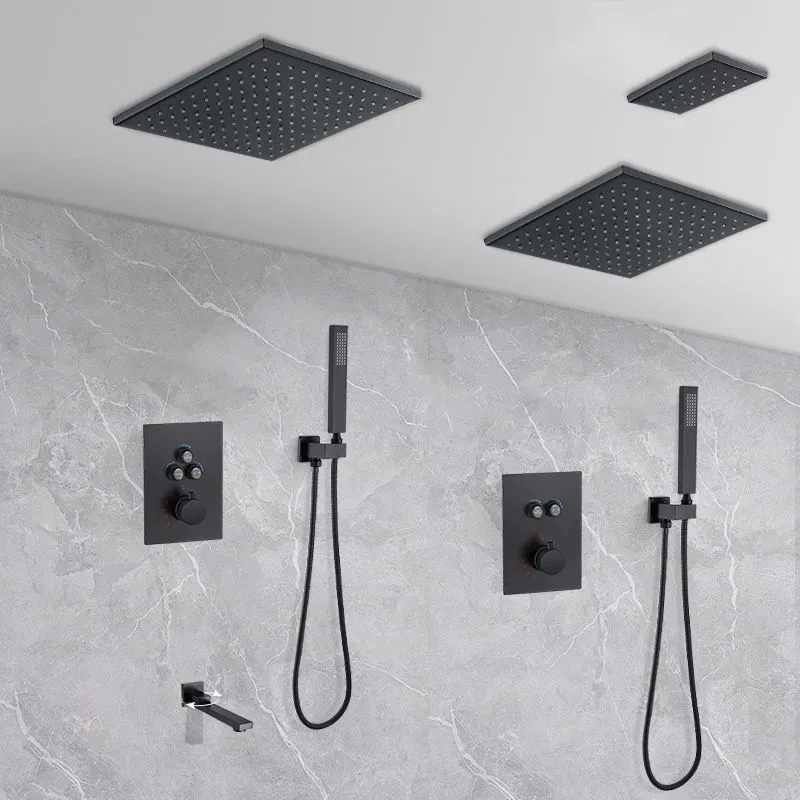 Sistema de ducha de lluvia negro mate con ducha de mano Juego de ducha cuadrado Clearhalo