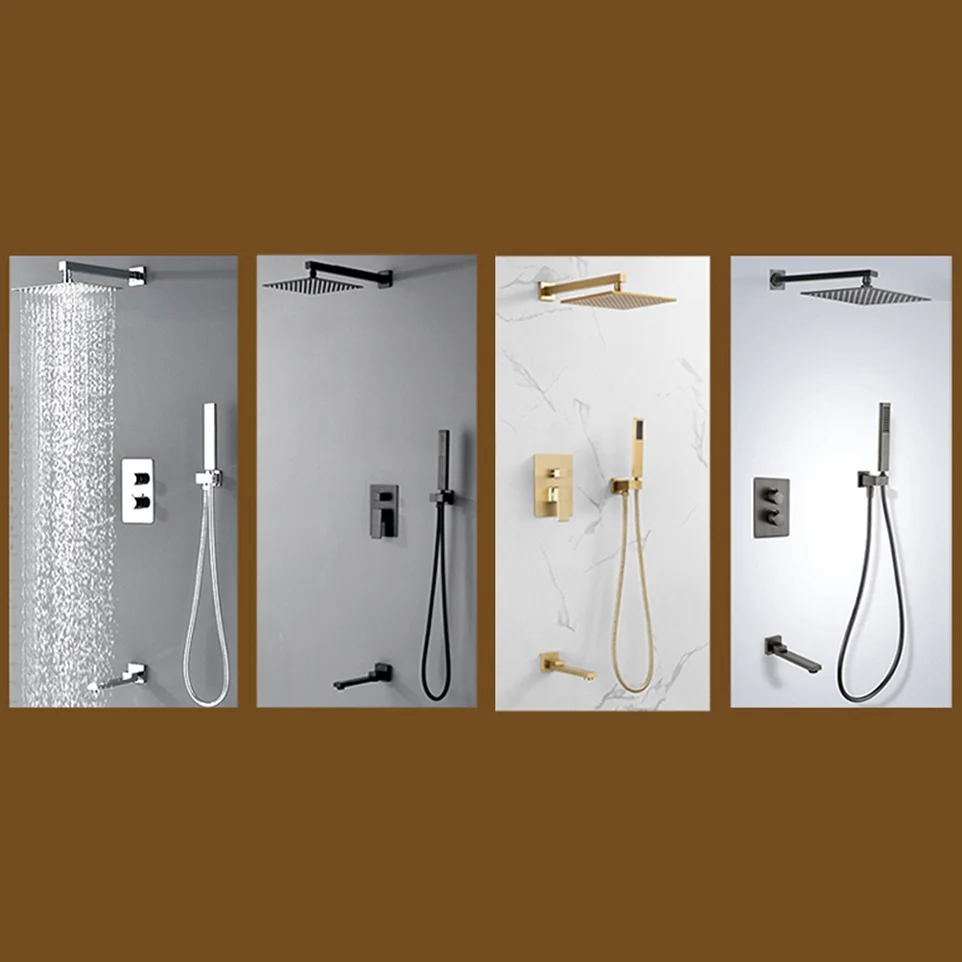 Sistema de ducha moderno, cabezal de ducha ajustable de latón, grifo de ducha con Control de temperatura Clearhalo