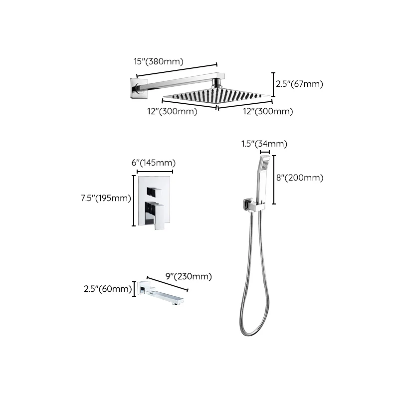 Sistema de ducha moderno, combinación de ducha montada en el techo con patrón de pulverización ajustable de latón Clearhalo