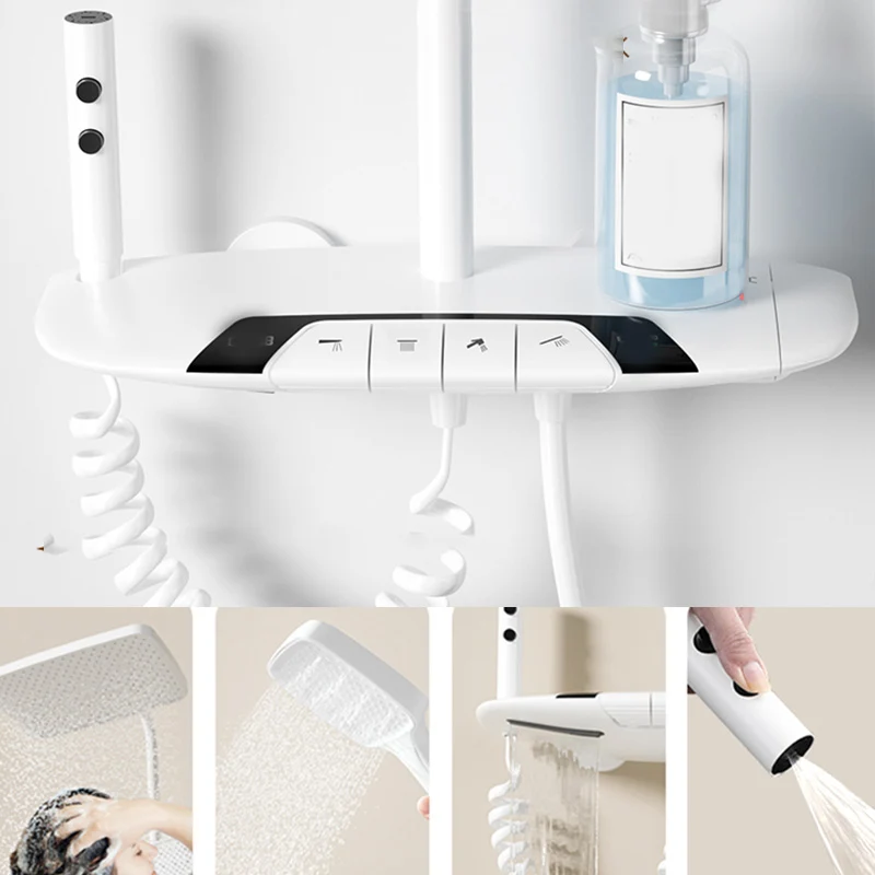 Sistema de ducha moderno Juego de cabezal de ducha y bañera termostático de color sólido Blanco Clearhalo