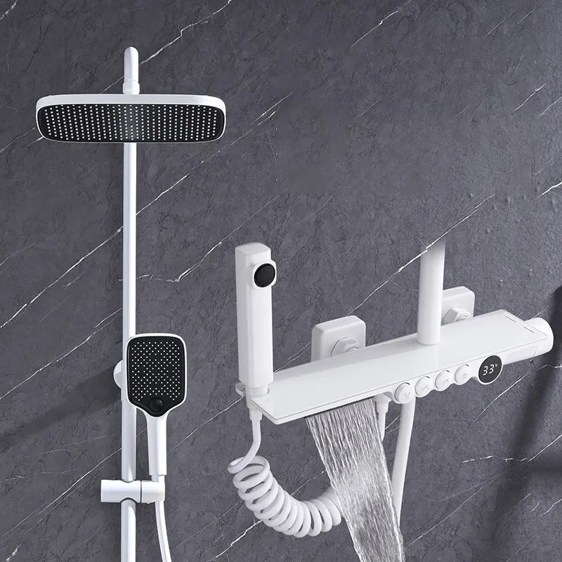 Sistema de ducha de montaje en pared con patrón de pulverización ajustable con pantalla Digital combinada de ducha rectang...